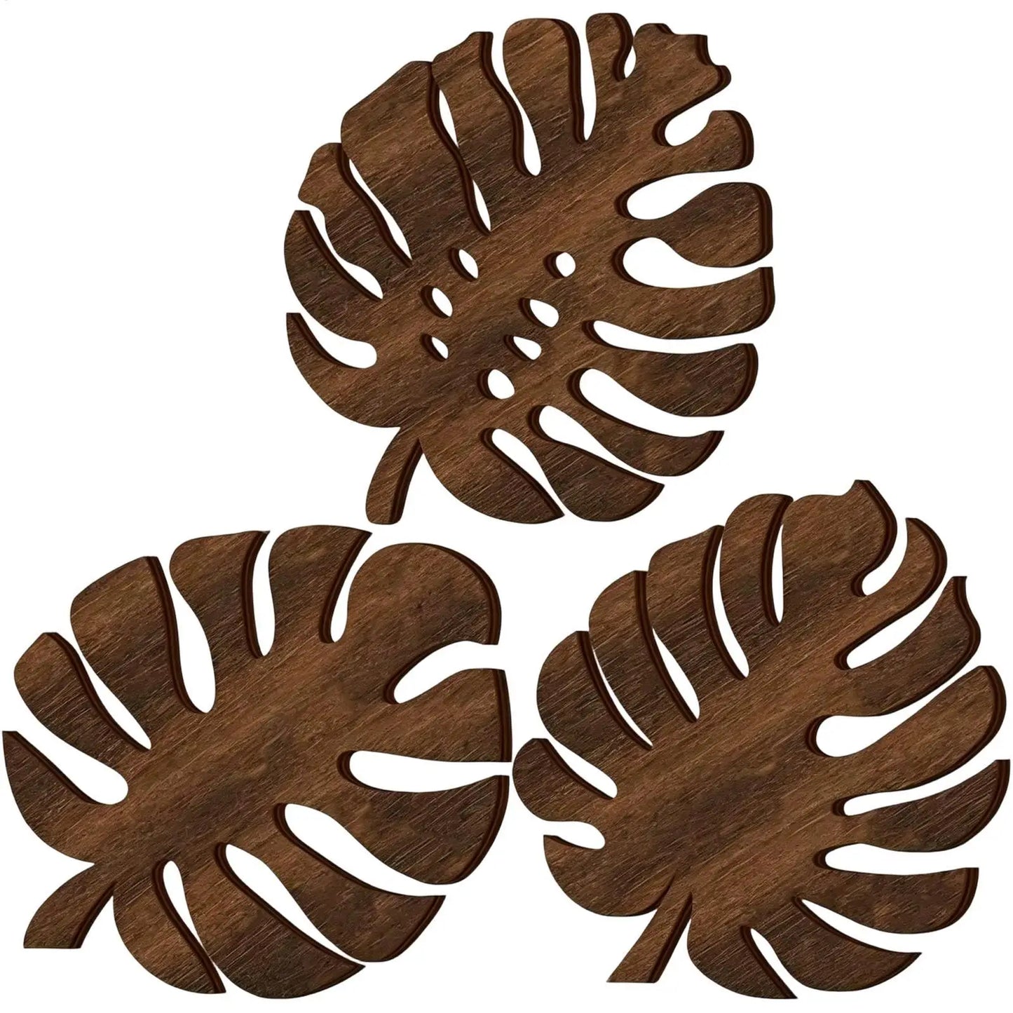 3-Pc Wooden Monstera Leaf Trivet Set