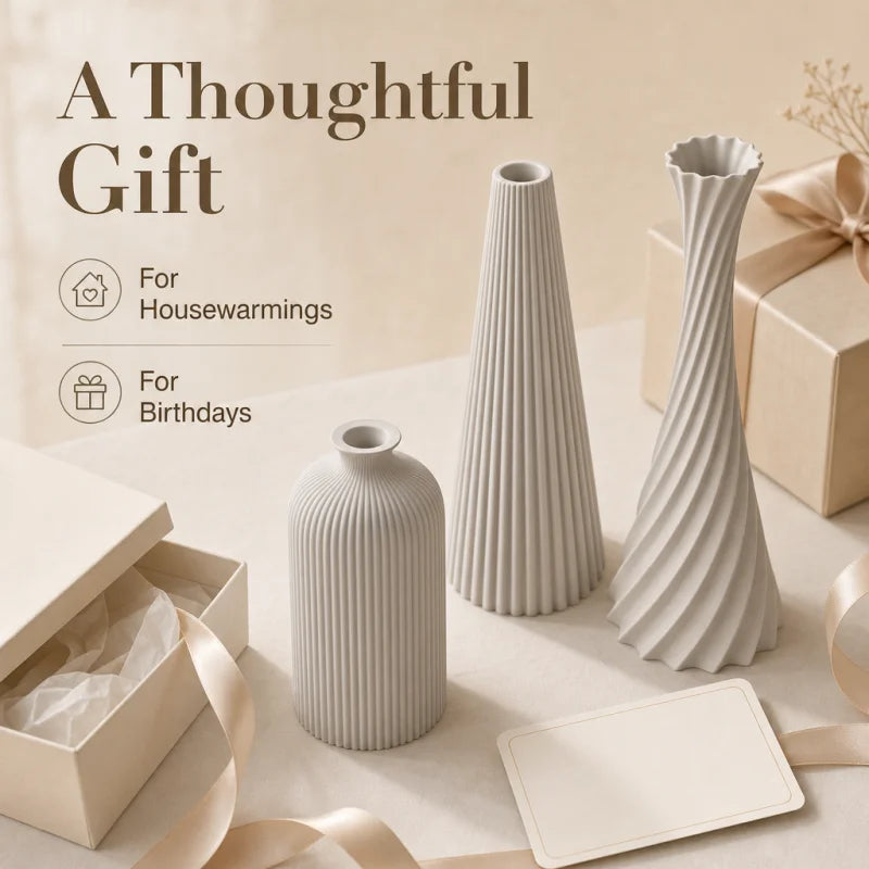 3-Pc Ribbed Matte Vase Set