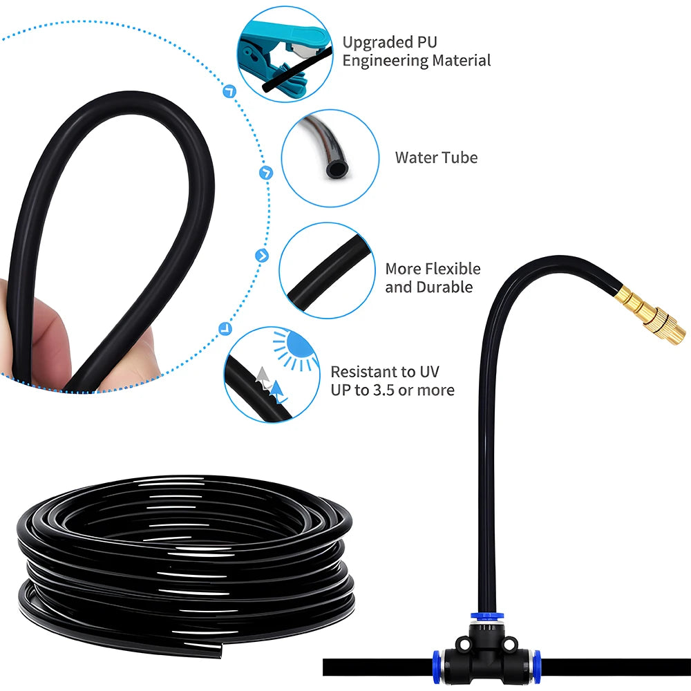 Flexible Garden Irrigation and Misting Spray Kit, Adjustable Copper Nozzle for Plants and Greenhouses