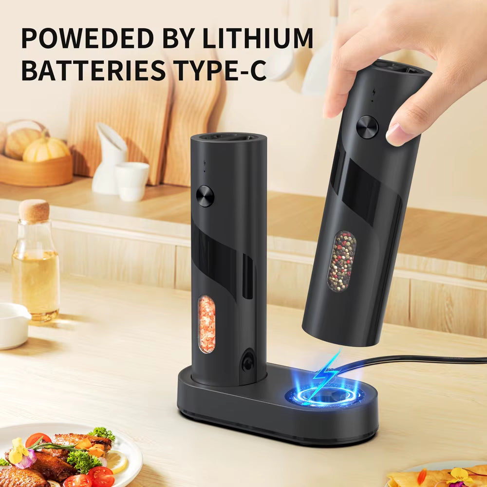 Rechargeable Electric Salt and Pepper Grinder with Adjustable Ceramic Burr and LED