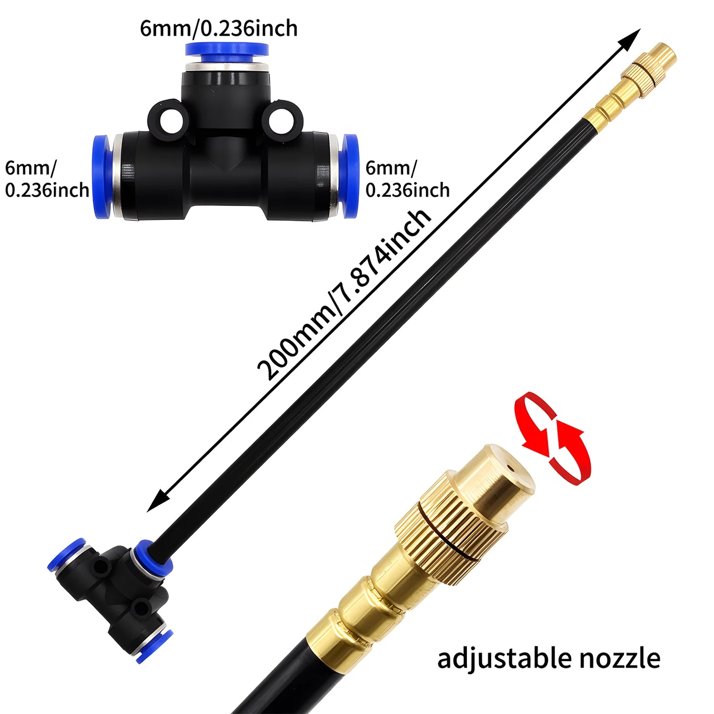 Flexible Garden Irrigation and Misting Spray Kit, Adjustable Copper Nozzle for Plants and Greenhouses