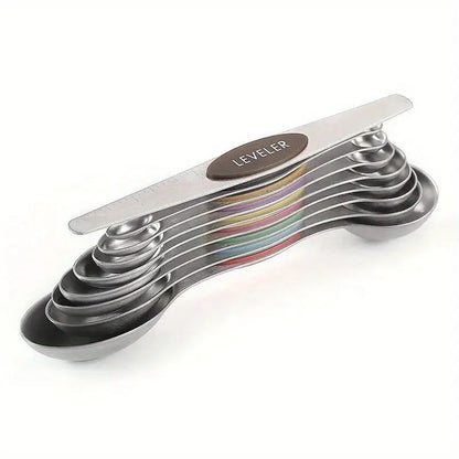 9-Piece Stainless Steel Double-Headed Magnetic Measuring Spoon Set for Cooking and Baking