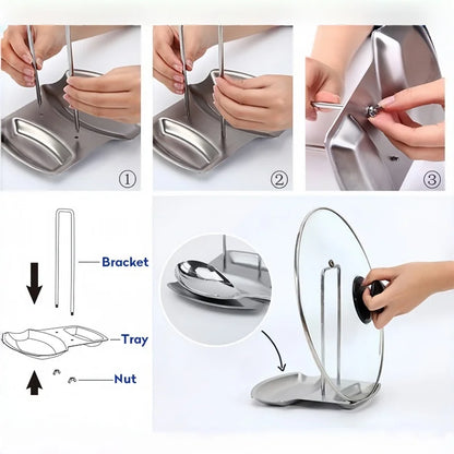 Stainless Steel Pot Lid and Kitchen Utensil Organizer, Detachable Cooking Rack