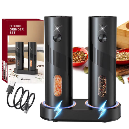 Rechargeable Electric Salt and Pepper Grinder with Adjustable Ceramic Burr and LED