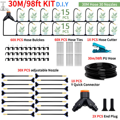 Flexible Garden Irrigation and Misting Spray Kit, Adjustable Copper Nozzle for Plants and Greenhouses