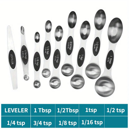 9-Piece Stainless Steel Double-Headed Magnetic Measuring Spoon Set for Cooking and Baking