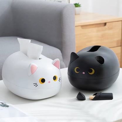 Cat-Shaped Tissue Box Holder and Dispenser, Decorative Tabletop Tissue Organizer