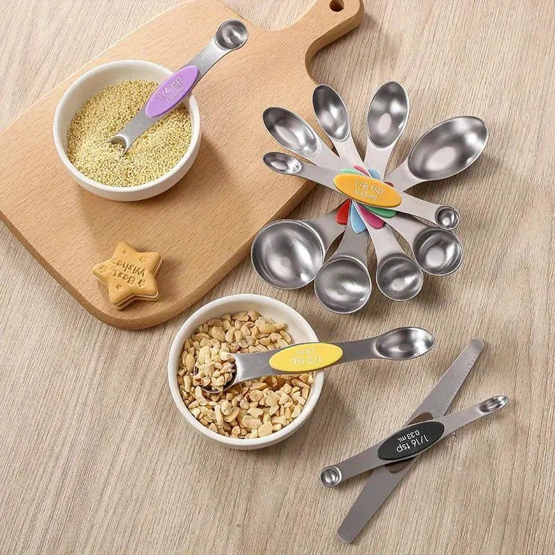 9-Piece Stainless Steel Double-Headed Magnetic Measuring Spoon Set for Cooking and Baking