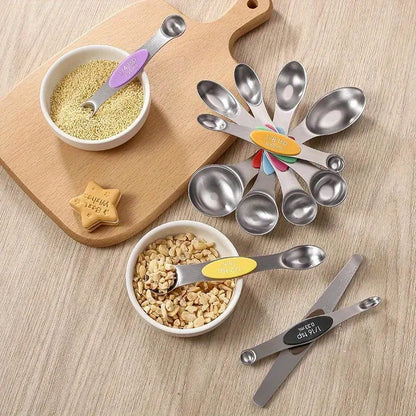 9-Piece Stainless Steel Double-Headed Magnetic Measuring Spoon Set for Cooking and Baking