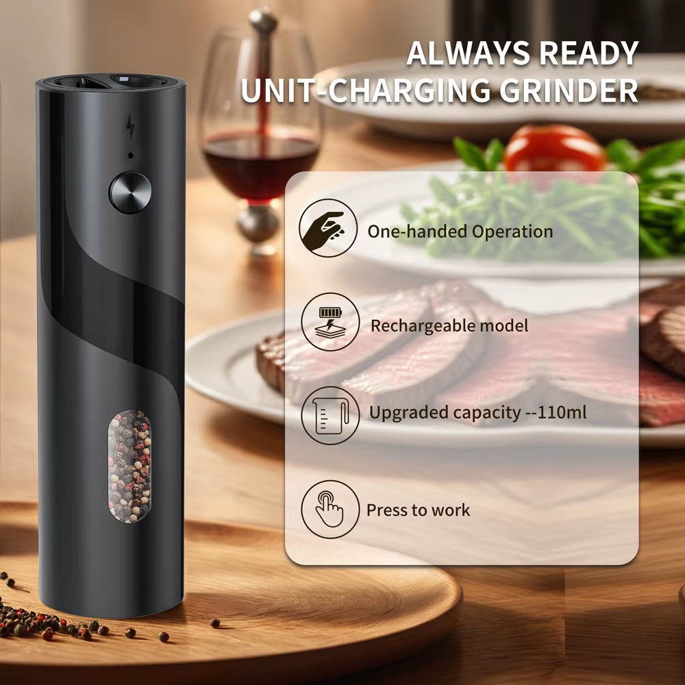 Rechargeable Electric Salt and Pepper Grinder with Adjustable Ceramic Burr and LED