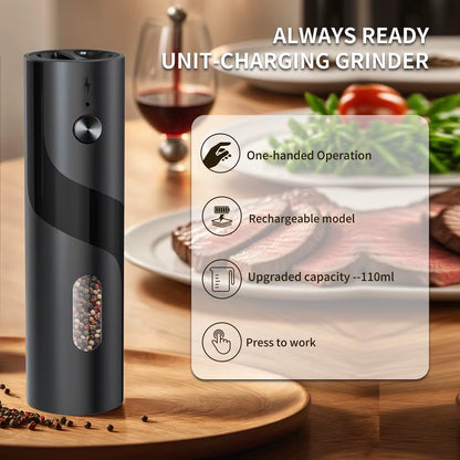 Rechargeable Electric Salt and Pepper Grinder with Adjustable Ceramic Burr and LED