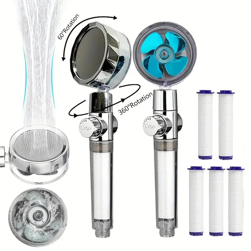 360° Rotating High-Pressure Turbo Shower Head, Water-Saving Bathroom Shower Head