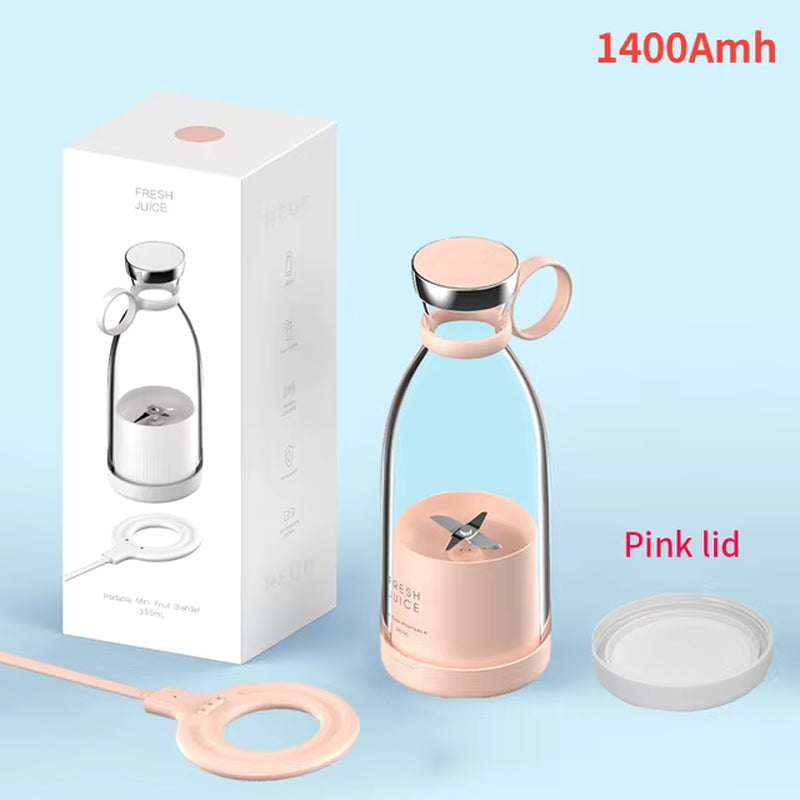350 ml Portable Electric Blender, Rechargeable Mini Fruit Juicer with 4 Blades