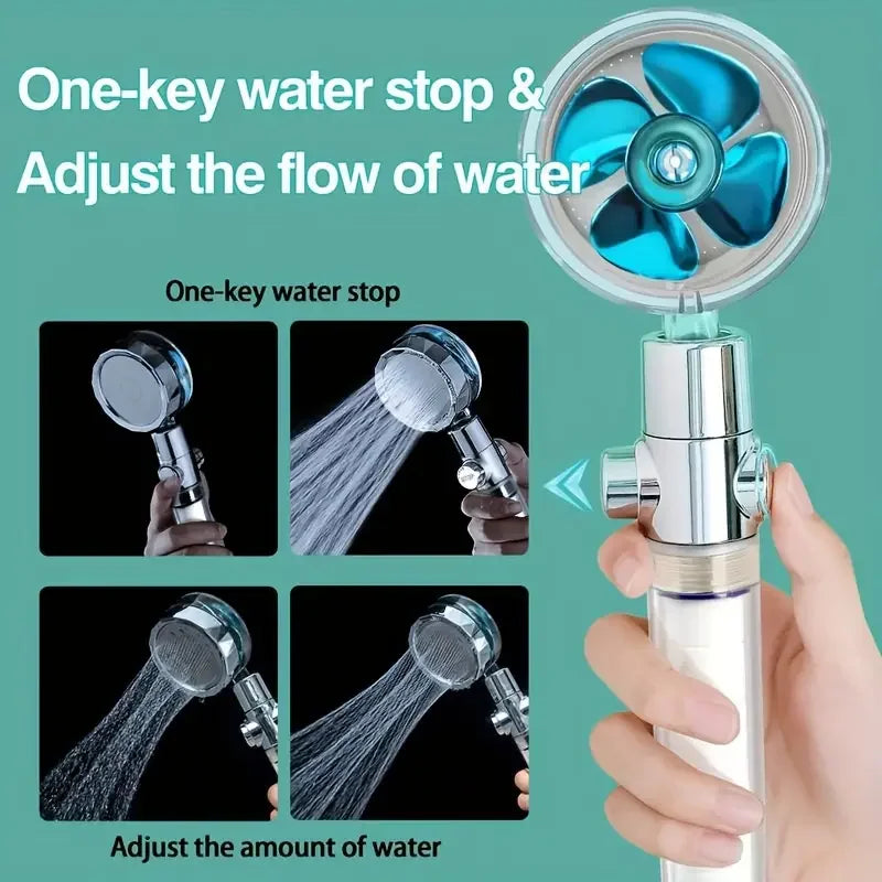 360° Rotating High-Pressure Turbo Shower Head, Water-Saving Bathroom Shower Head
