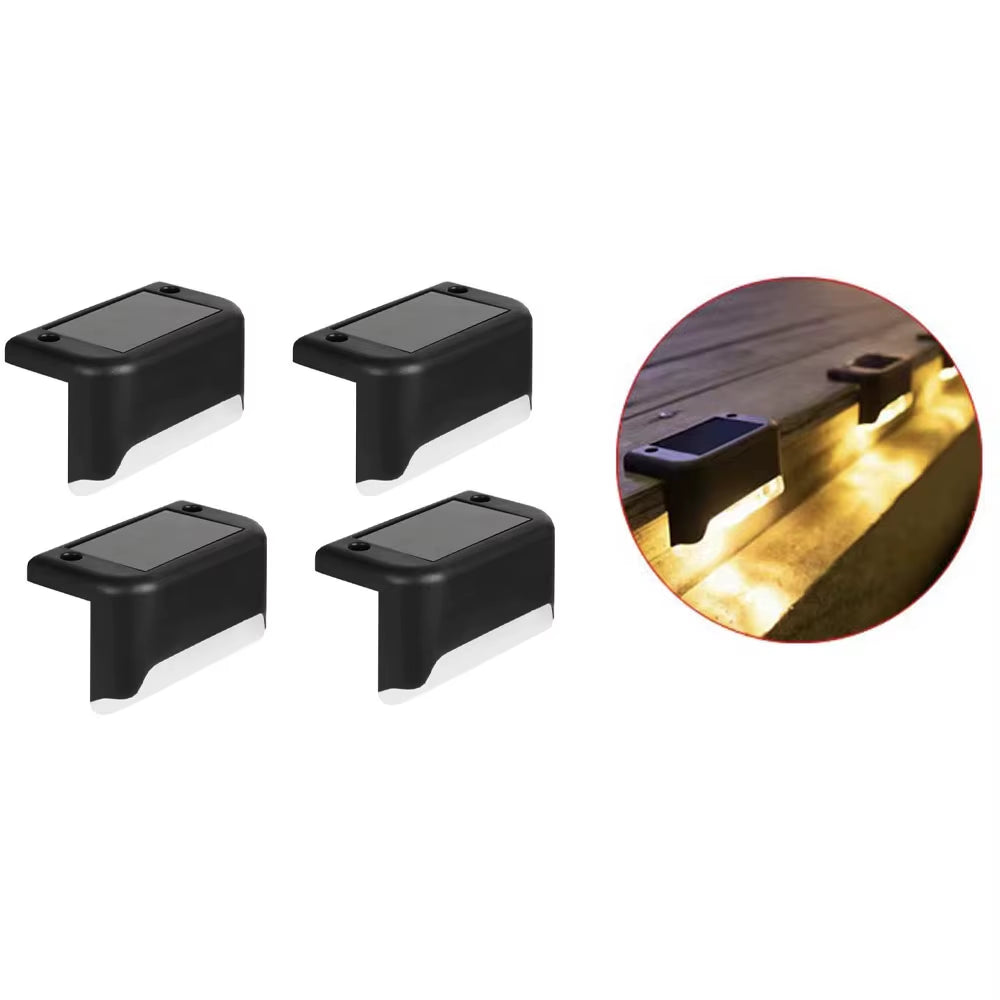 4-Pack Solar LED Outdoor Lights, Waterproof Step and Fence Lights for Stairs, Decks and Patios
