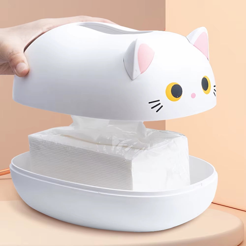 Cat-Shaped Tissue Box Holder and Dispenser, Decorative Tabletop Tissue Organizer