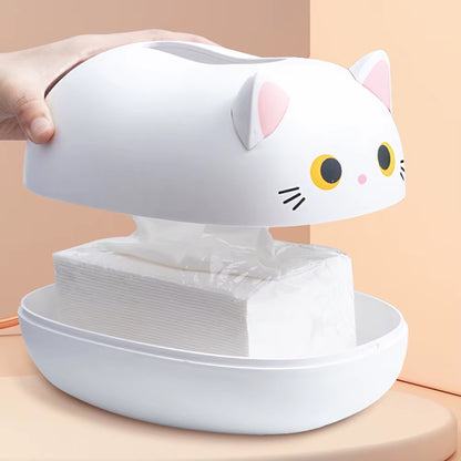 Cat-Shaped Tissue Box Holder and Dispenser, Decorative Tabletop Tissue Organizer