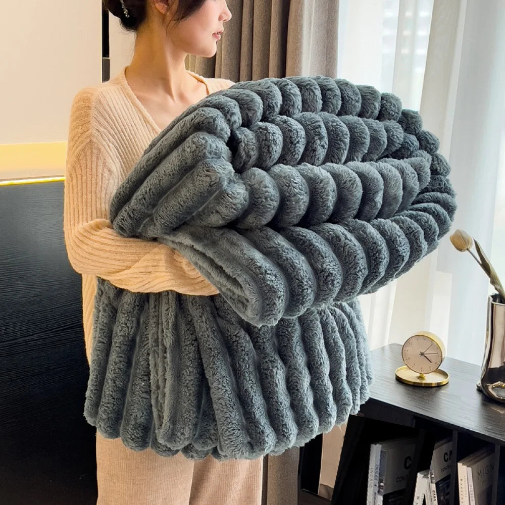 Fluffy Striped Throw Blanket