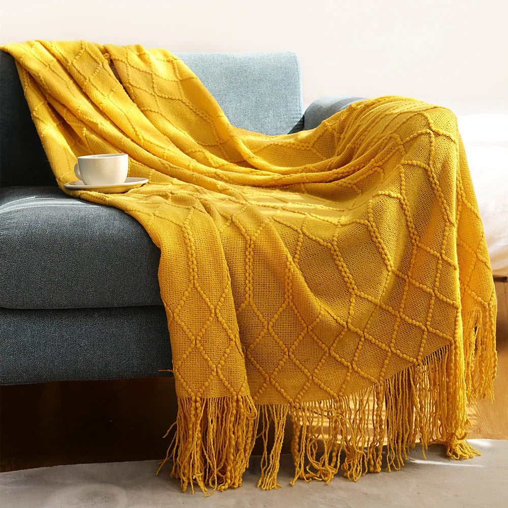Chunky Knit Tassel Throw Blanket