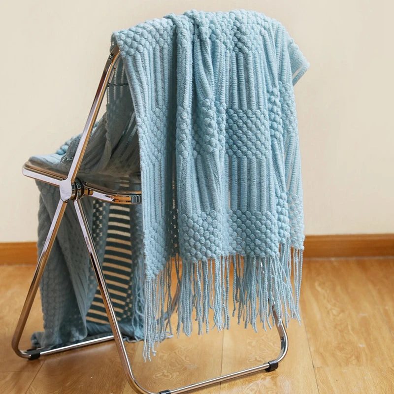 Chunky Knit Tassel Throw Blanket