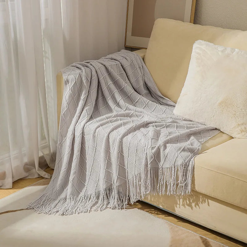 Chunky Knit Tassel Throw Blanket
