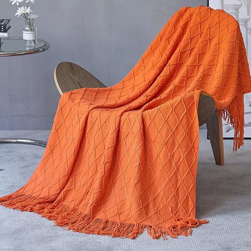 Chunky Knit Tassel Throw Blanket