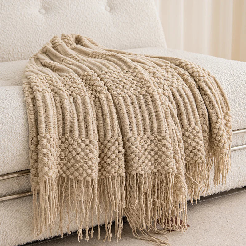Chunky Knit Tassel Throw Blanket