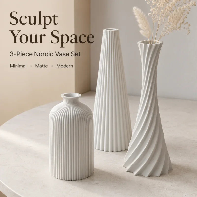 3-Pc Ribbed Matte Vase Set