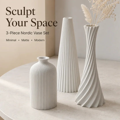 3-Pc Ribbed Matte Vase Set