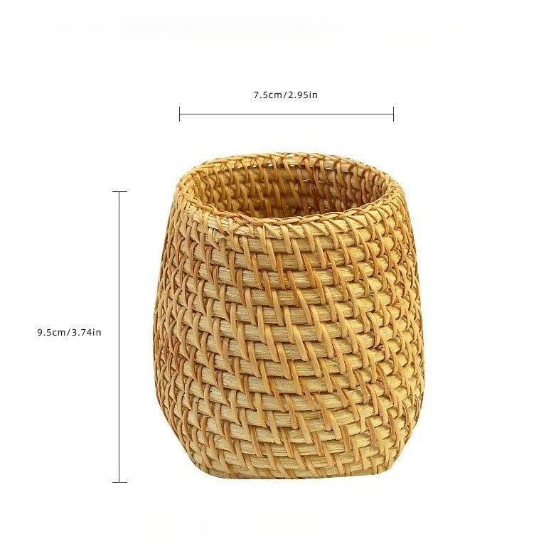 Handwoven Rattan Utensil Storage Basket
