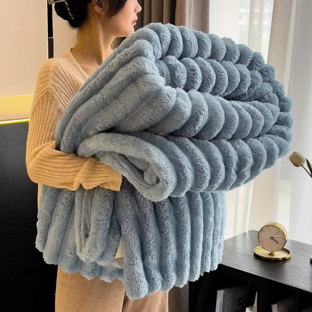Fluffy Striped Throw Blanket