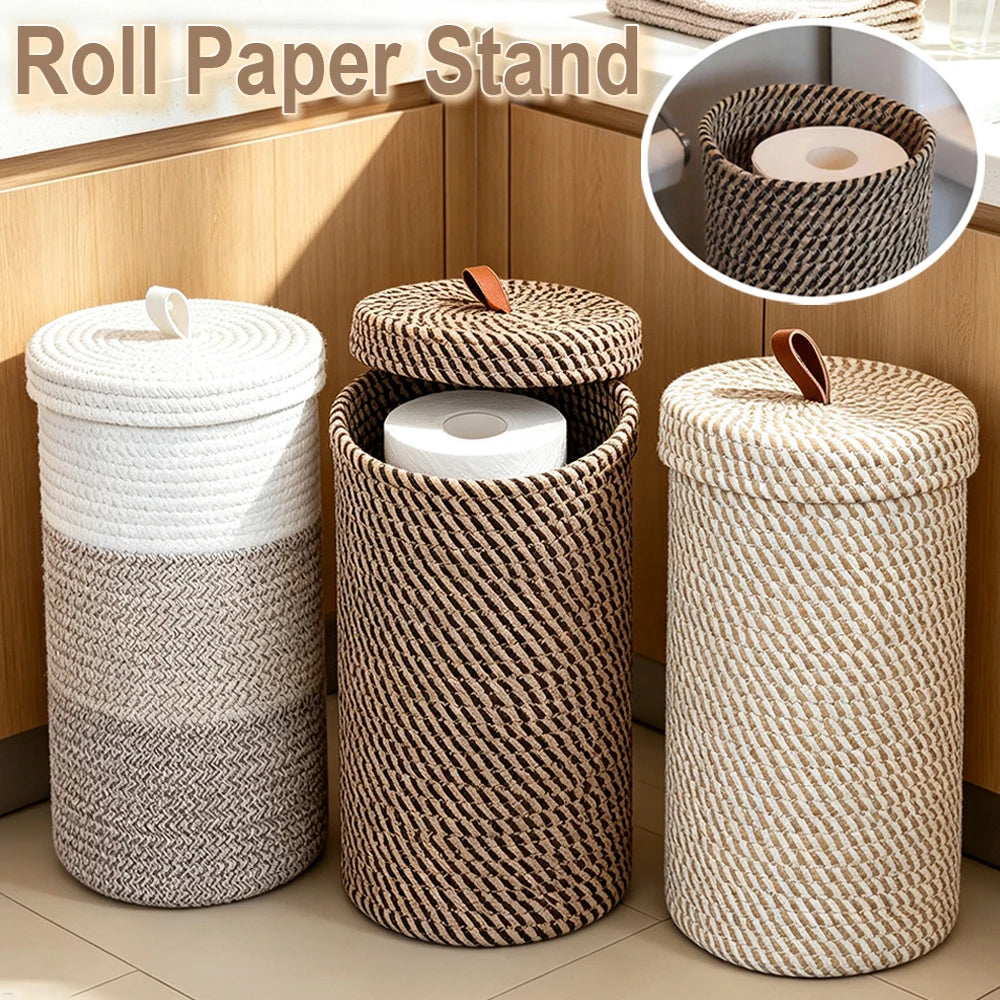 Woven Toilet Paper Stand with Storage Lid
