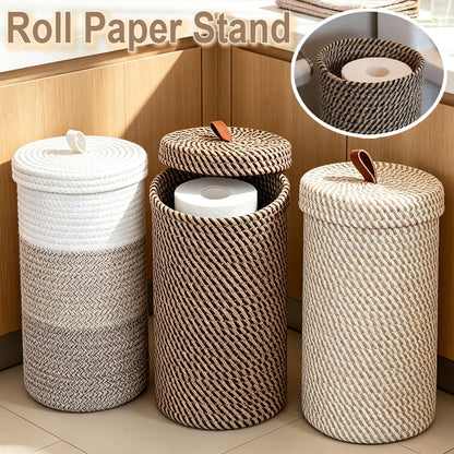 Woven Toilet Paper Stand with Storage Lid