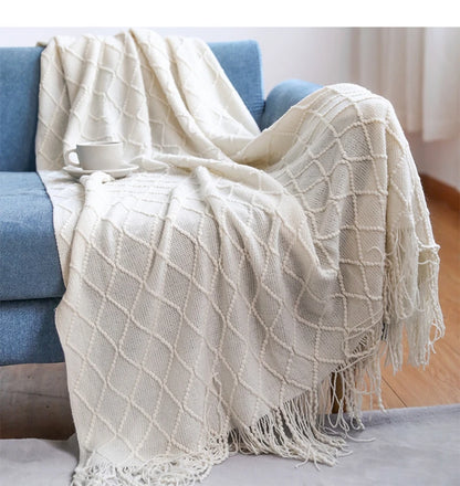 Chunky Knit Tassel Throw Blanket