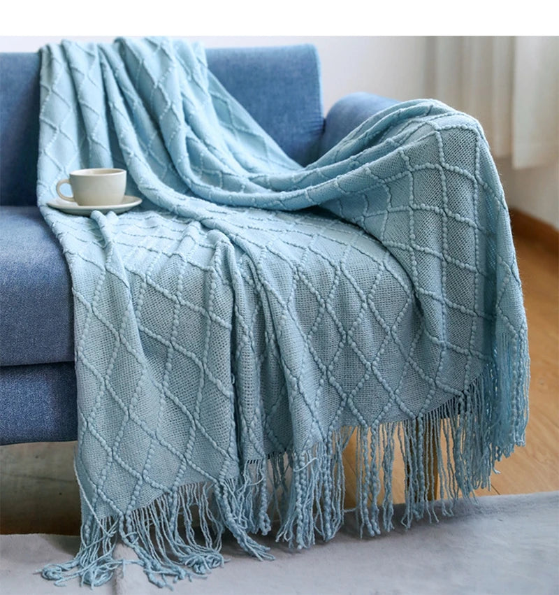 Chunky Knit Tassel Throw Blanket