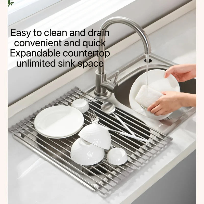 Foldable Stainless Steel Roll-Up Dish Rack
