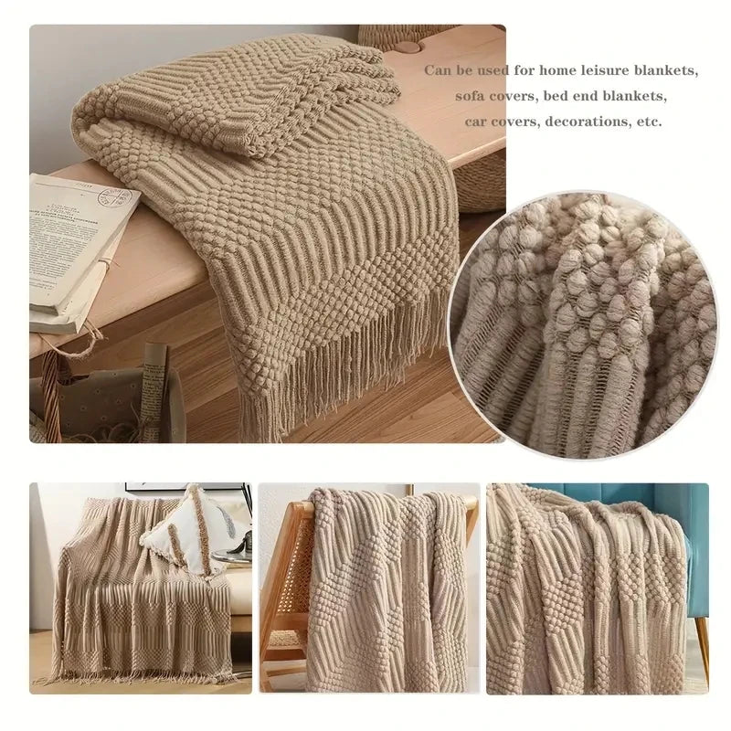 Chunky Knit Tassel Throw Blanket