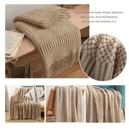 Chunky Knit Tassel Throw Blanket