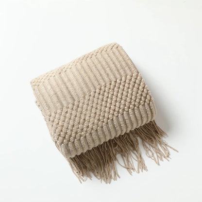Chunky Knit Tassel Throw Blanket