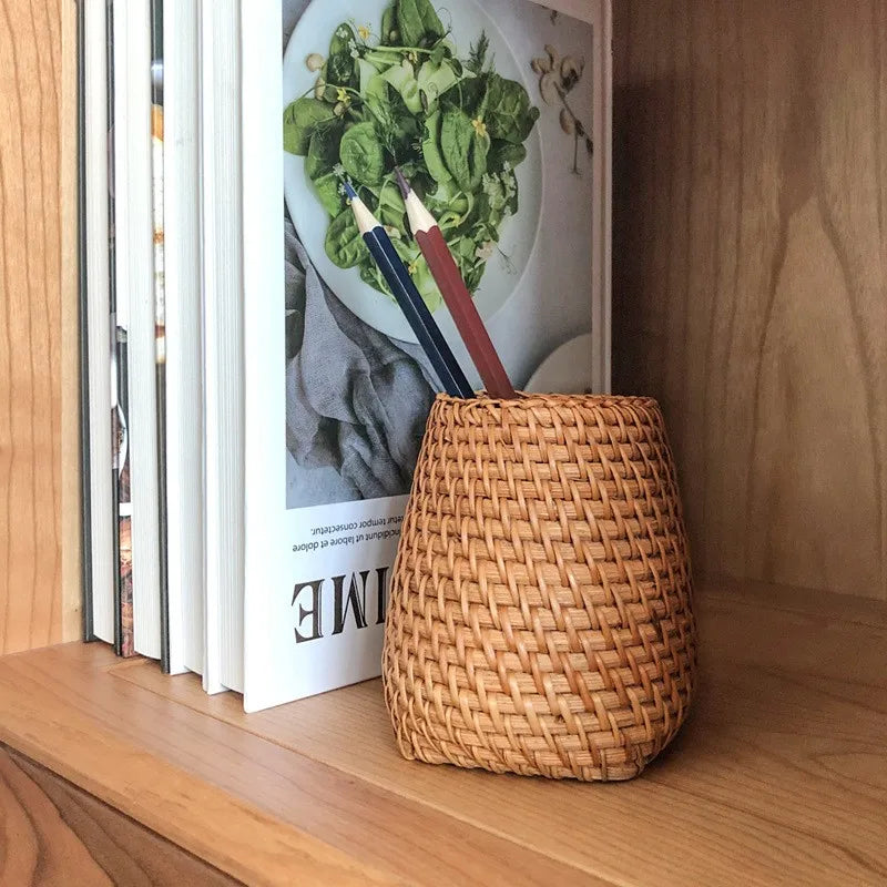 Handwoven Rattan Utensil Storage Basket