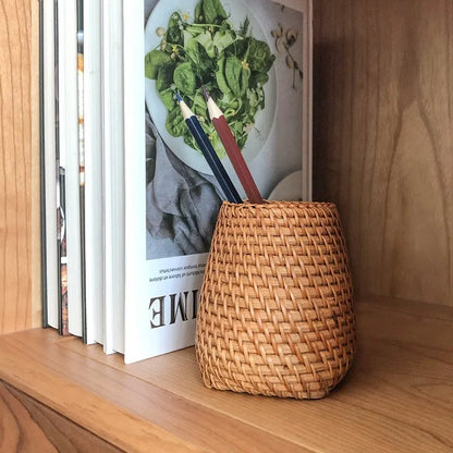 Handwoven Rattan Utensil Storage Basket