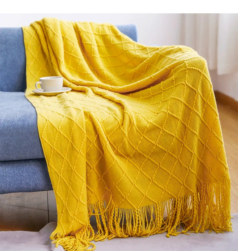 Chunky Knit Tassel Throw Blanket