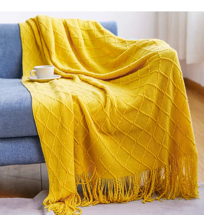 Chunky Knit Tassel Throw Blanket