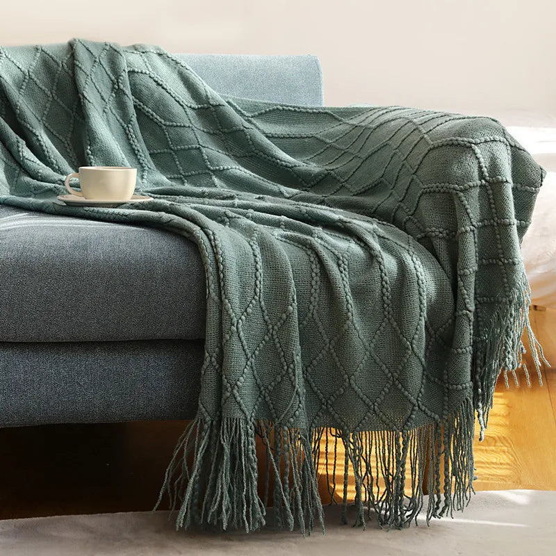 Chunky Knit Tassel Throw Blanket