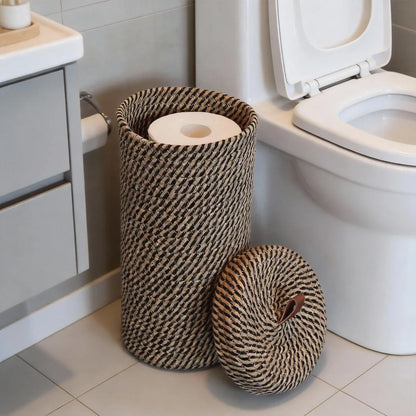 Woven Toilet Paper Stand with Storage Lid
