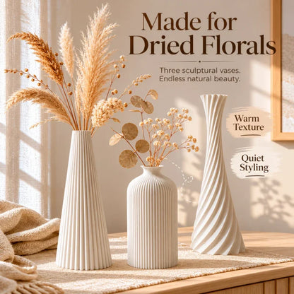 3-Pc Ribbed Matte Vase Set