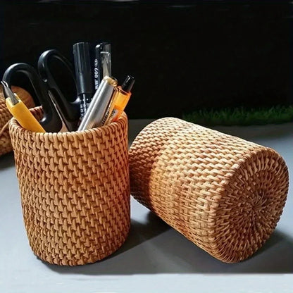 Handwoven Rattan Utensil Storage Basket