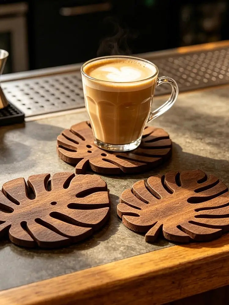 3-Pc Wooden Monstera Leaf Trivet Set