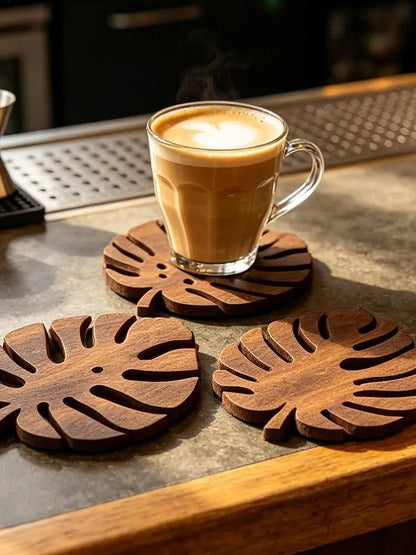3-Pc Wooden Monstera Leaf Trivet Set