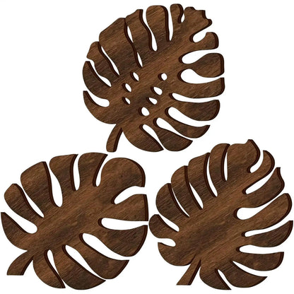 3-Pc Wooden Monstera Leaf Trivet Set